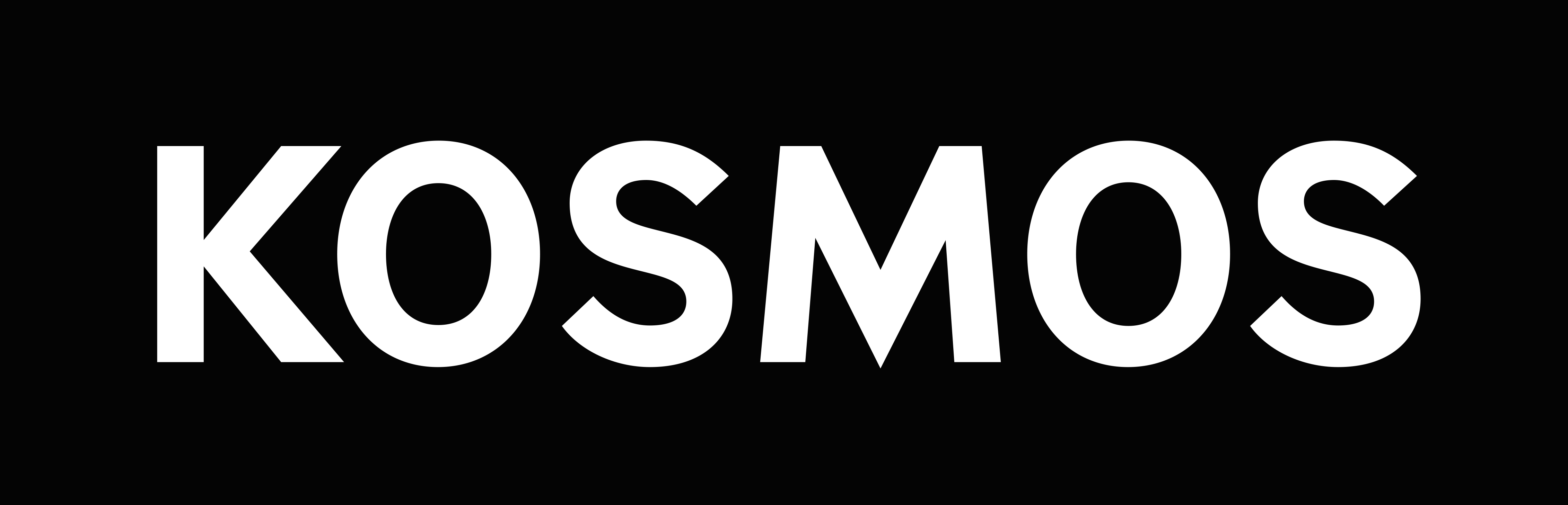 Weiße Großbuchstaben auf schwarzem Hintergrund, die das Wort 'Kosmos' ergeben.